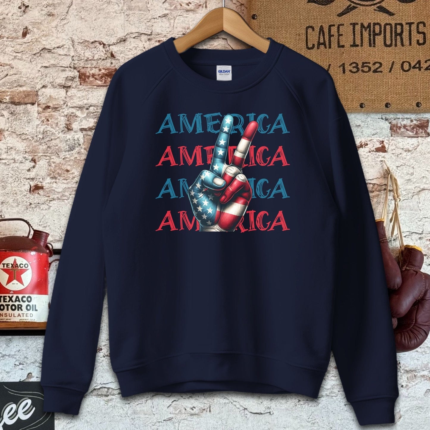 Sweatshirt / S / Navy America Peace Sign Cool Patriotic Shirt