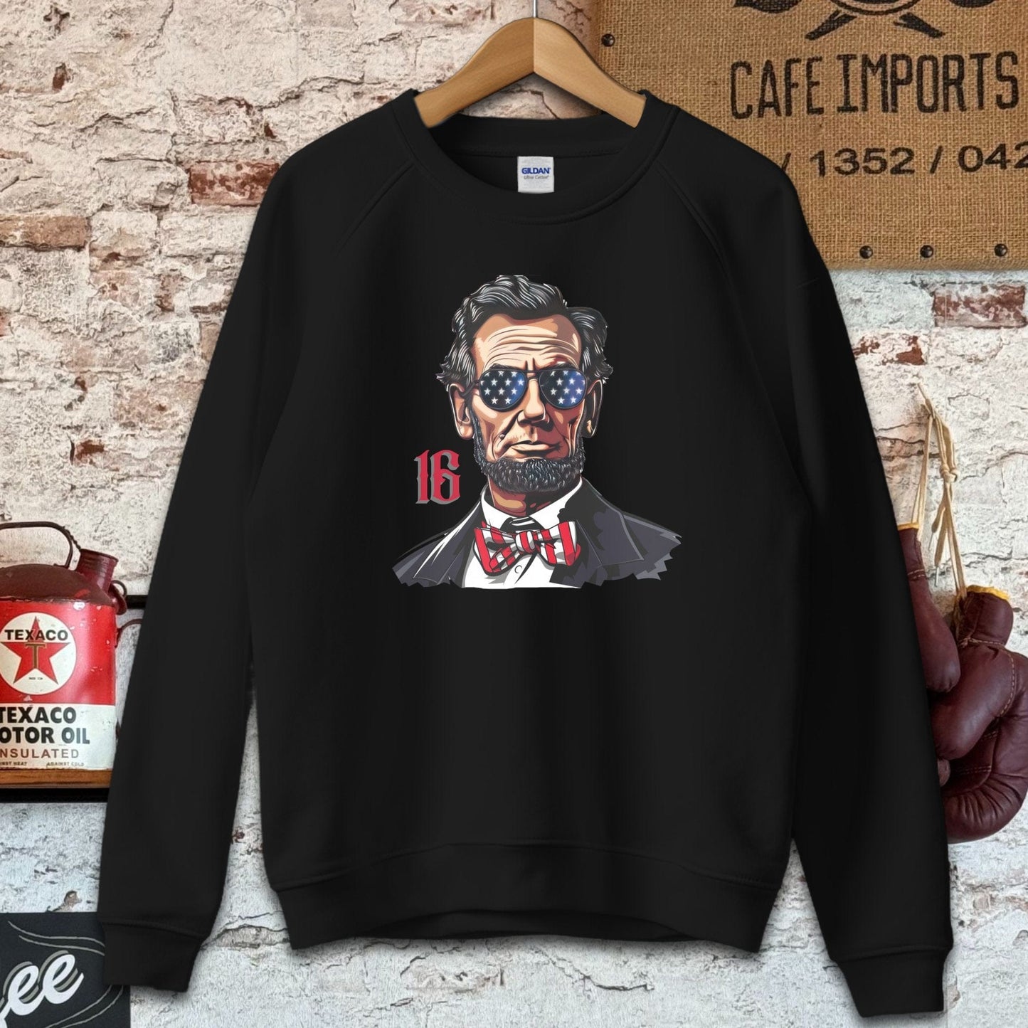 Sweatshirt / S / Navy Patriotic Lincoln with Sunglasses Shirt