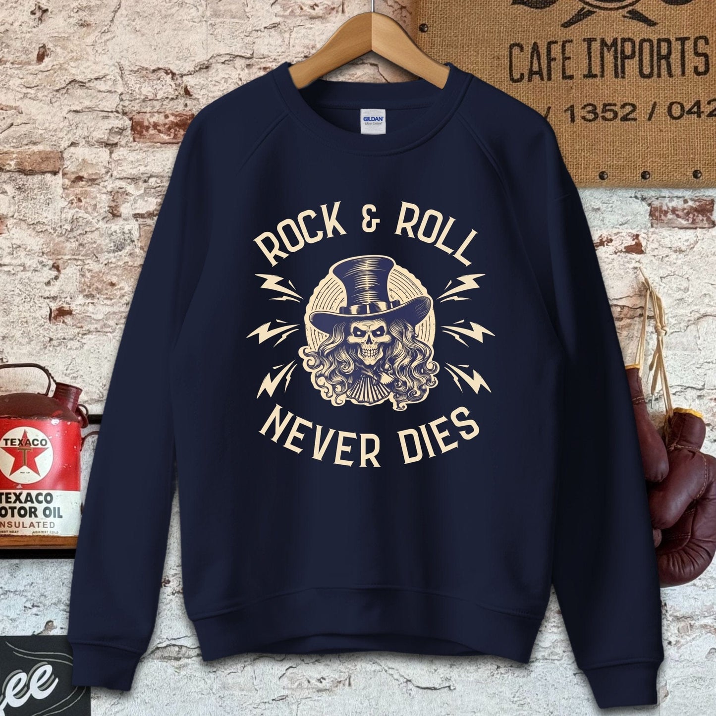 Sweatshirt / S / Navy Rock And Roll Never Dies Shirt