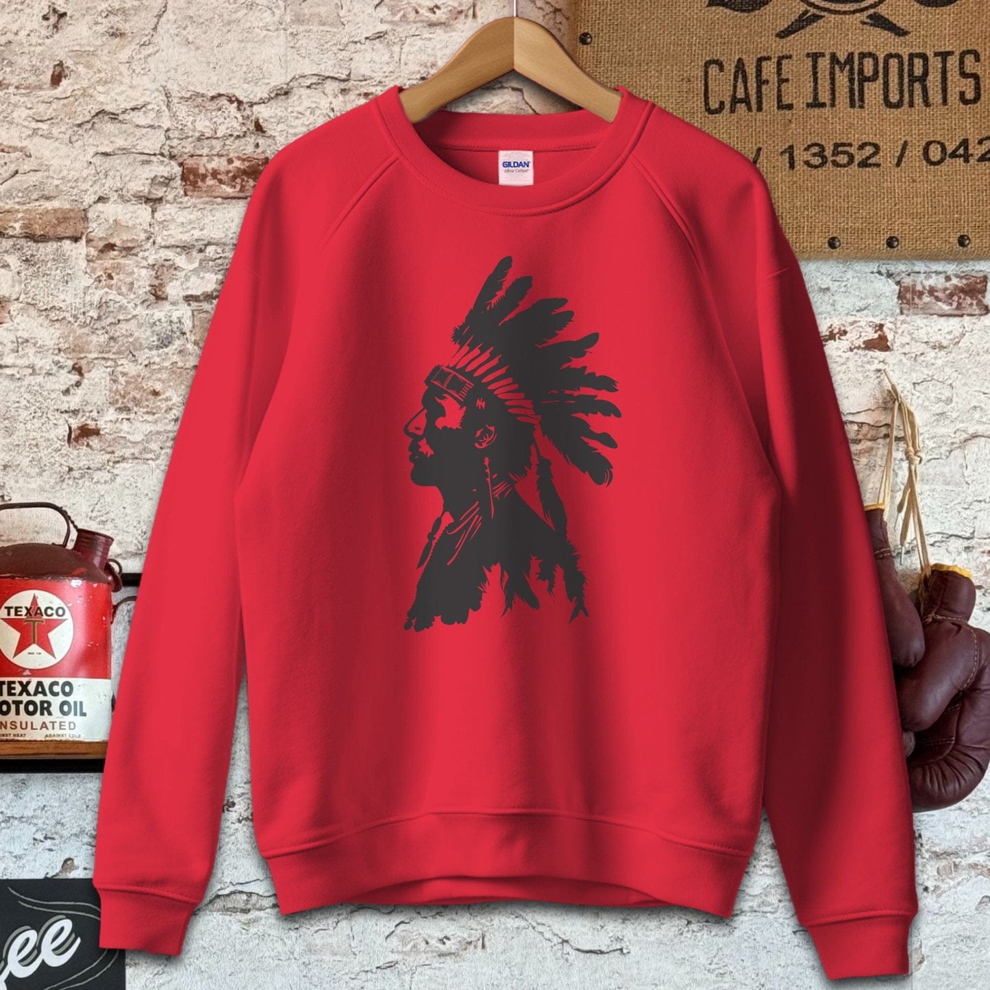 Sweatshirt / S / Red Native American Warrior Headdress Shirt