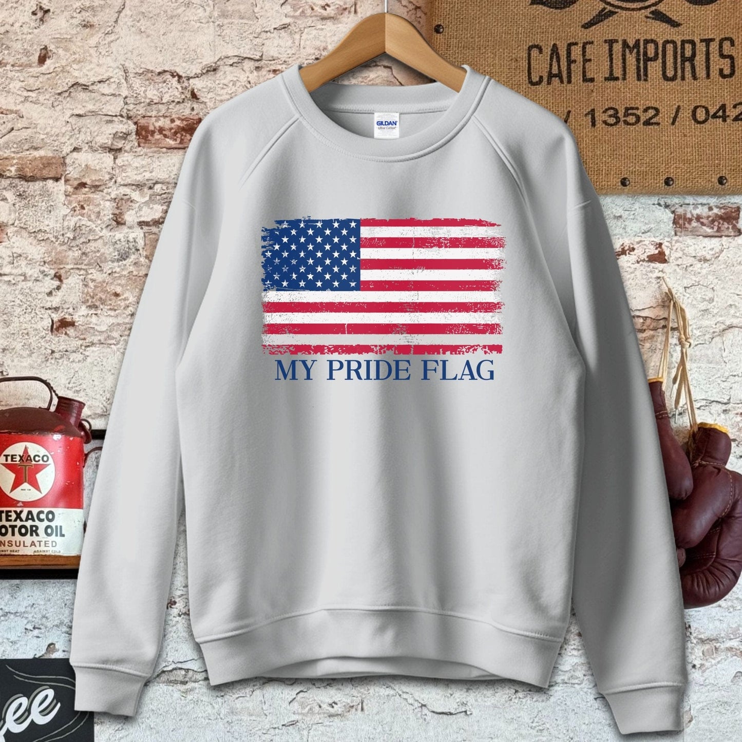 Sweatshirt / S / Sport Grey My Pride Flag American Flag Shirt