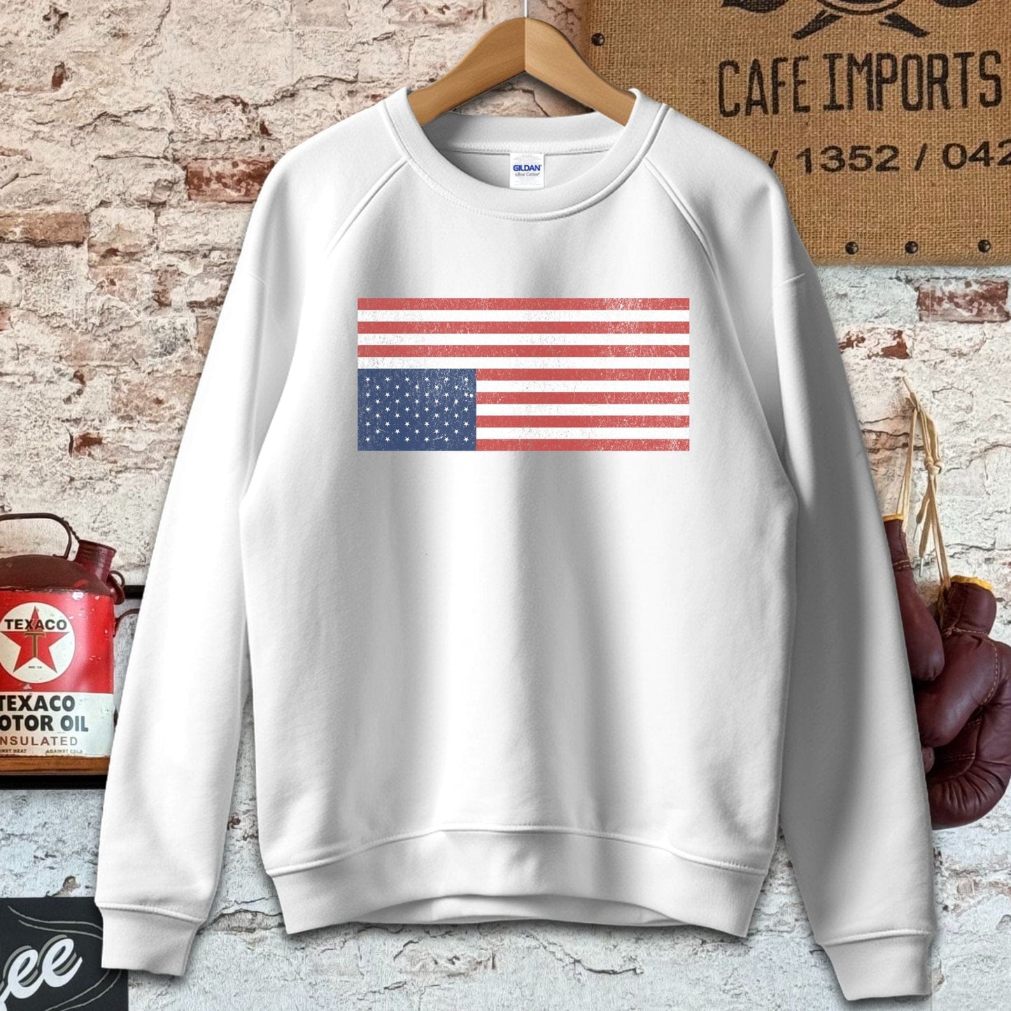 Sweatshirt / S / White Distressed Upside Down USA Flag Shirt