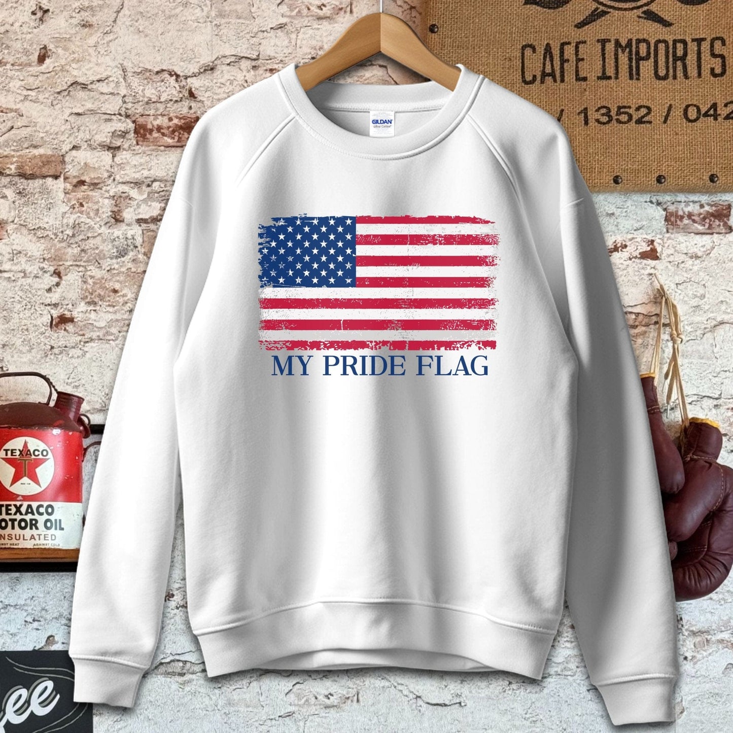 Sweatshirt / S / White My Pride Flag American Flag Shirt