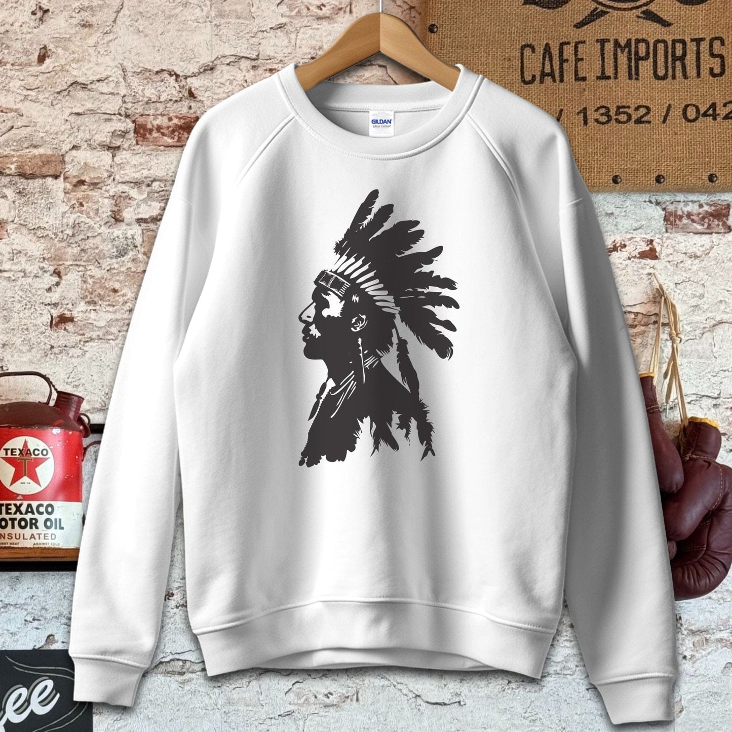 Sweatshirt / S / White Native American Warrior Headdress Shirt