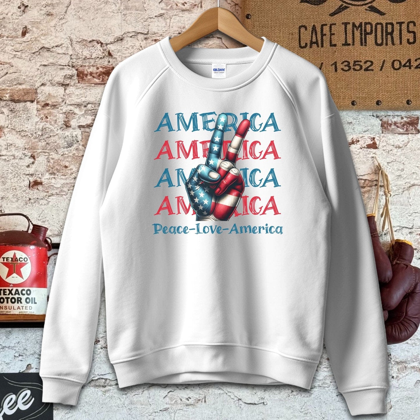 Sweatshirt / S / White Peace Love America Patriotic Shirt