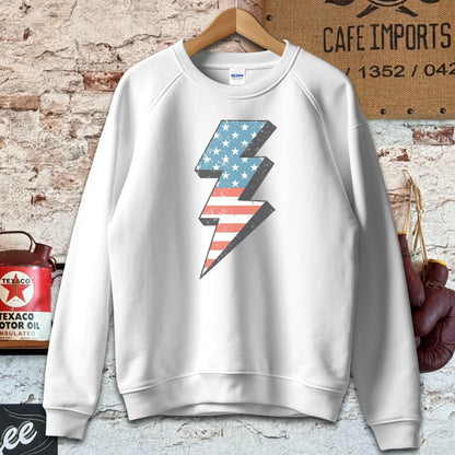 Sweatshirt / S / White Vintage American Flag Lightning Bolt Shirt