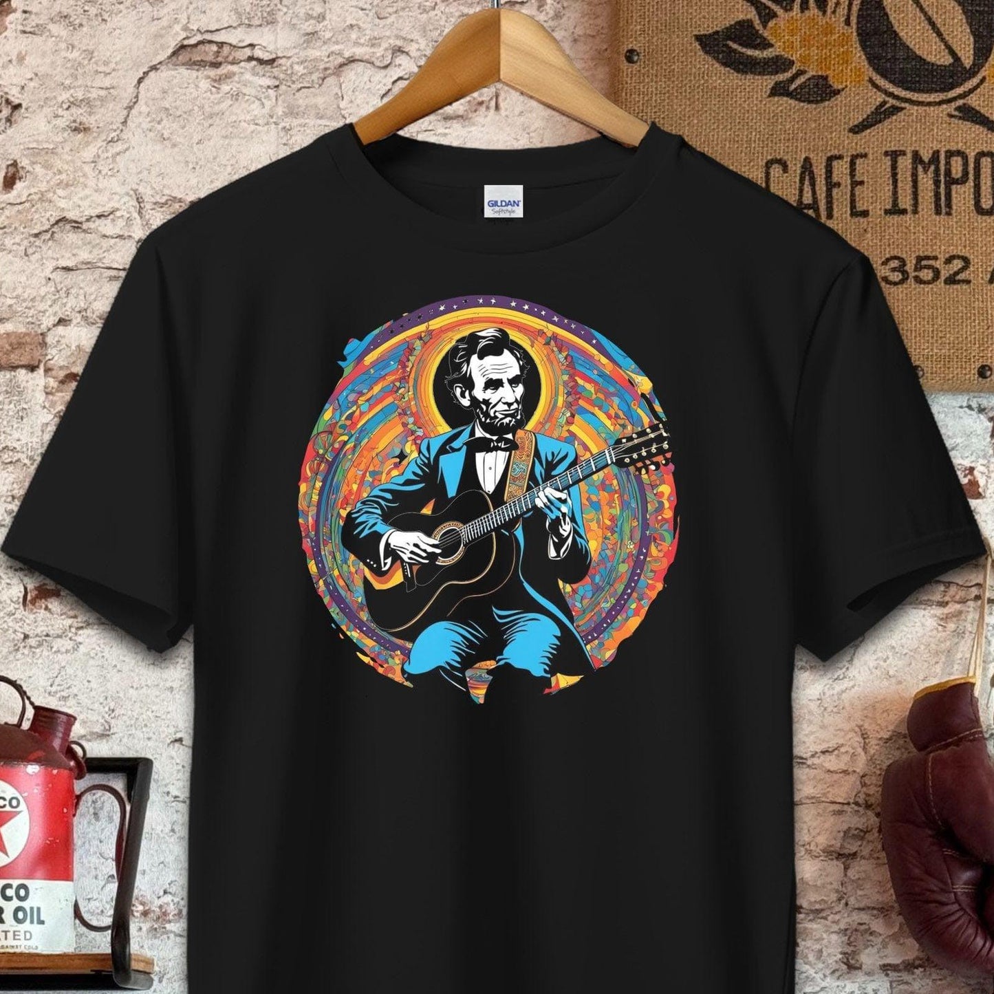 T-shirt / S / Black Abraham Lincoln Playing Guitar Shirt