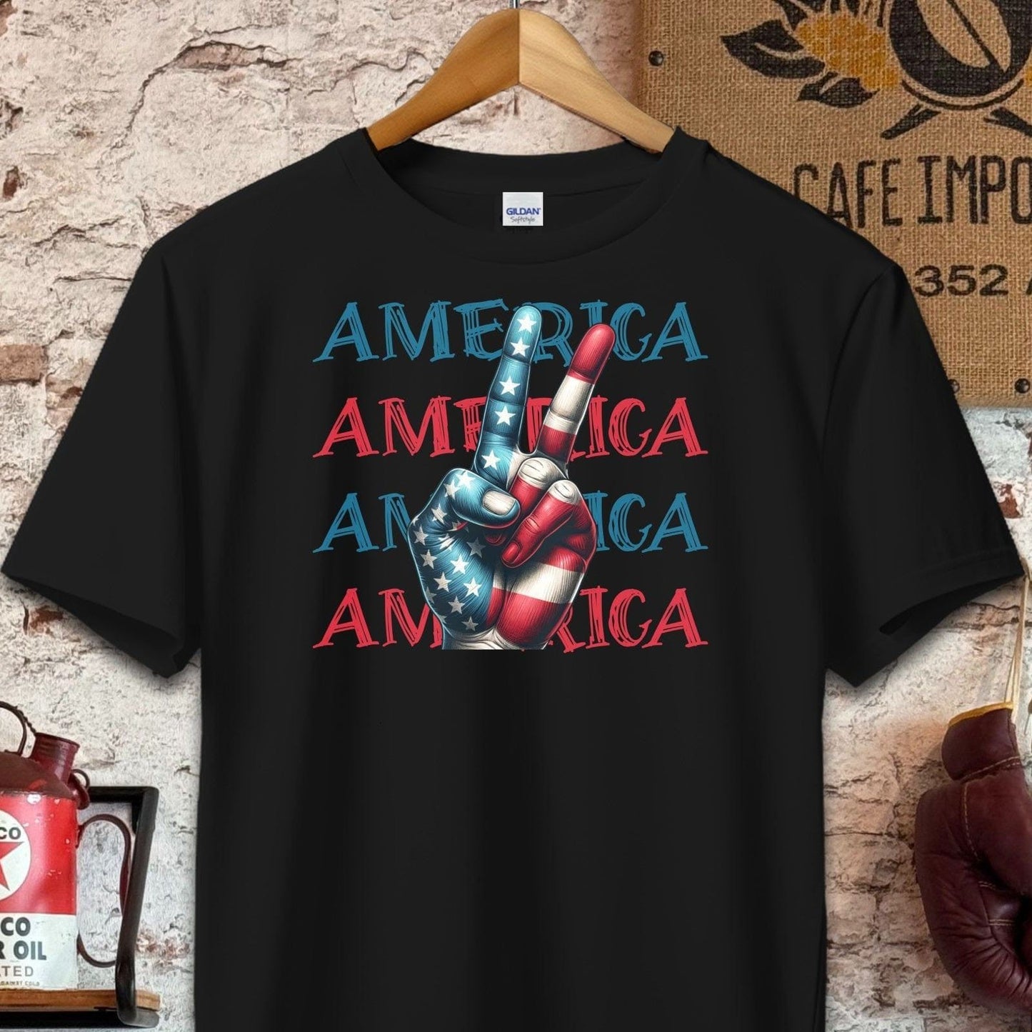 T-shirt / S / Black America Peace Sign Cool Patriotic Shirt