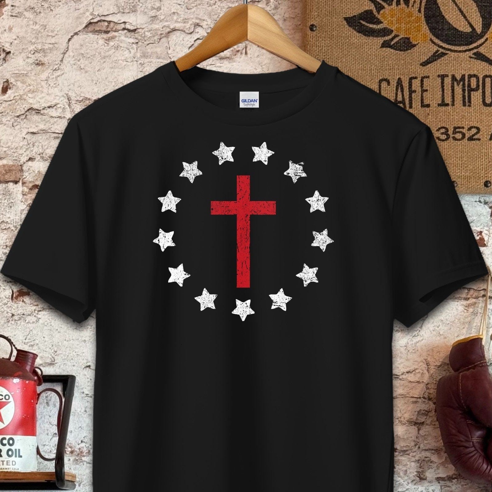 T-shirt / S / Black Cross Surrounded by Stars Shirt