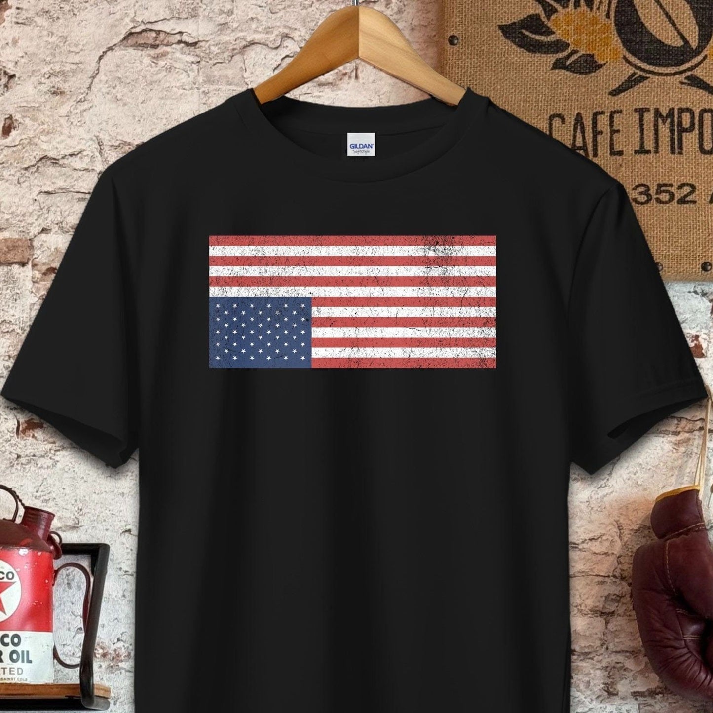 T-shirt / S / Black Distressed Upside Down USA Flag Shirt