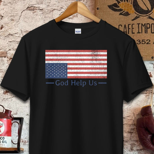 T-shirt / S / Black God Help Us Distressed American Flag Shirt