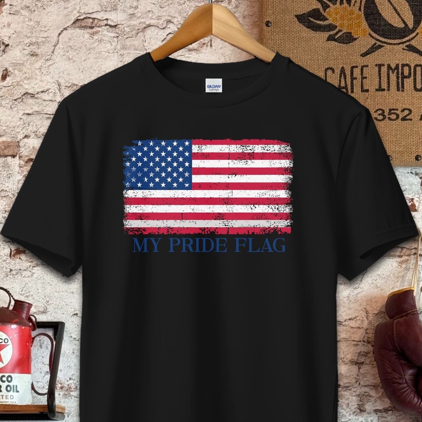 T-shirt / S / Black My Pride Flag American Flag Shirt