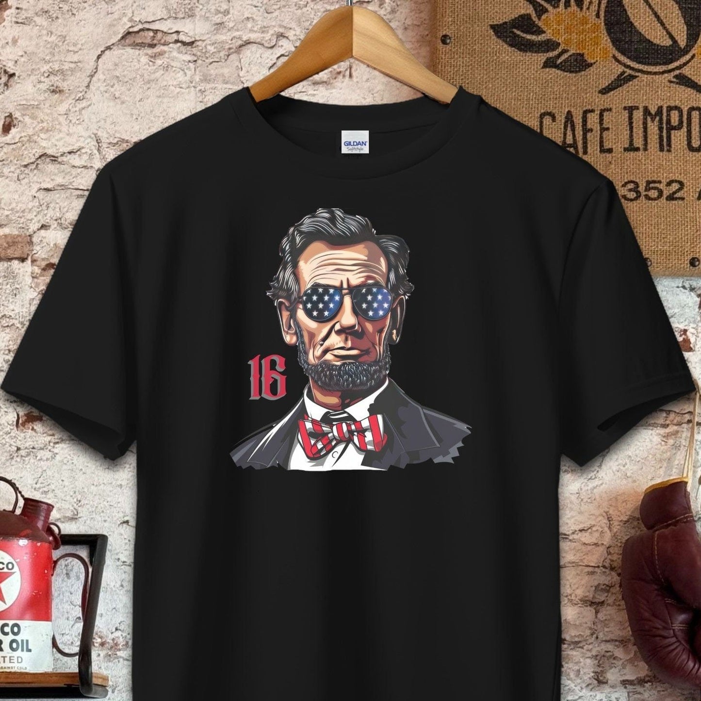 T-shirt / S / Black Patriotic Lincoln with Sunglasses Shirt