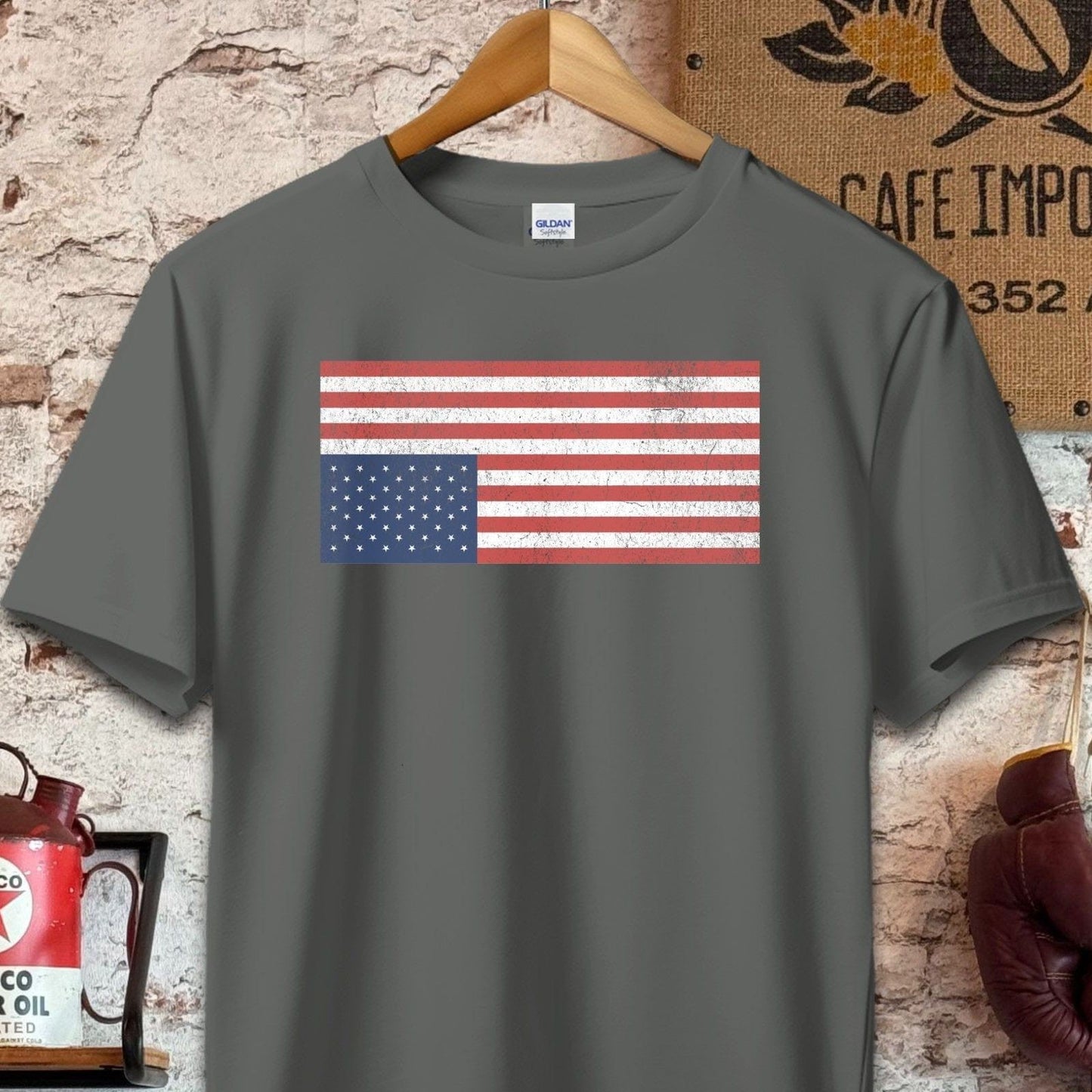 T-shirt / S / Charcoal Distressed Upside Down USA Flag Shirt