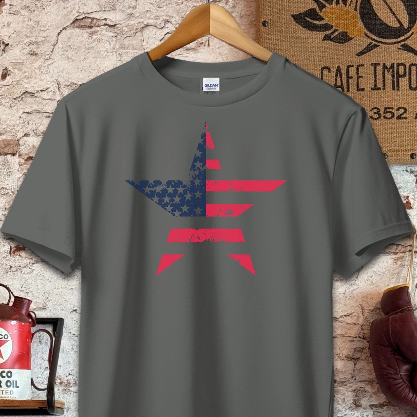 T-shirt / S / Charcoal Patriotic American Flag Star Shirt