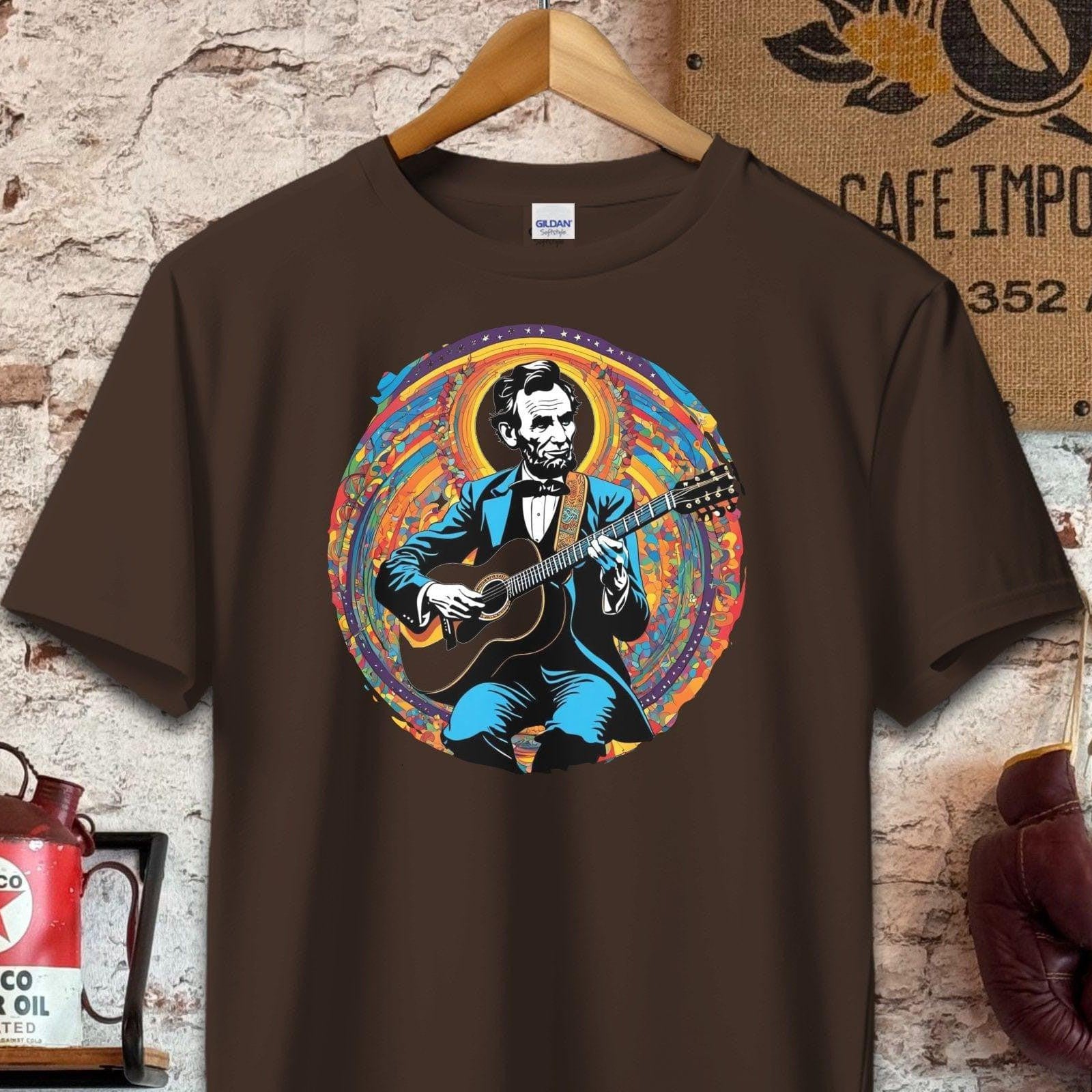 T-shirt / S / Dark Chocolate Abraham Lincoln Playing Guitar Shirt