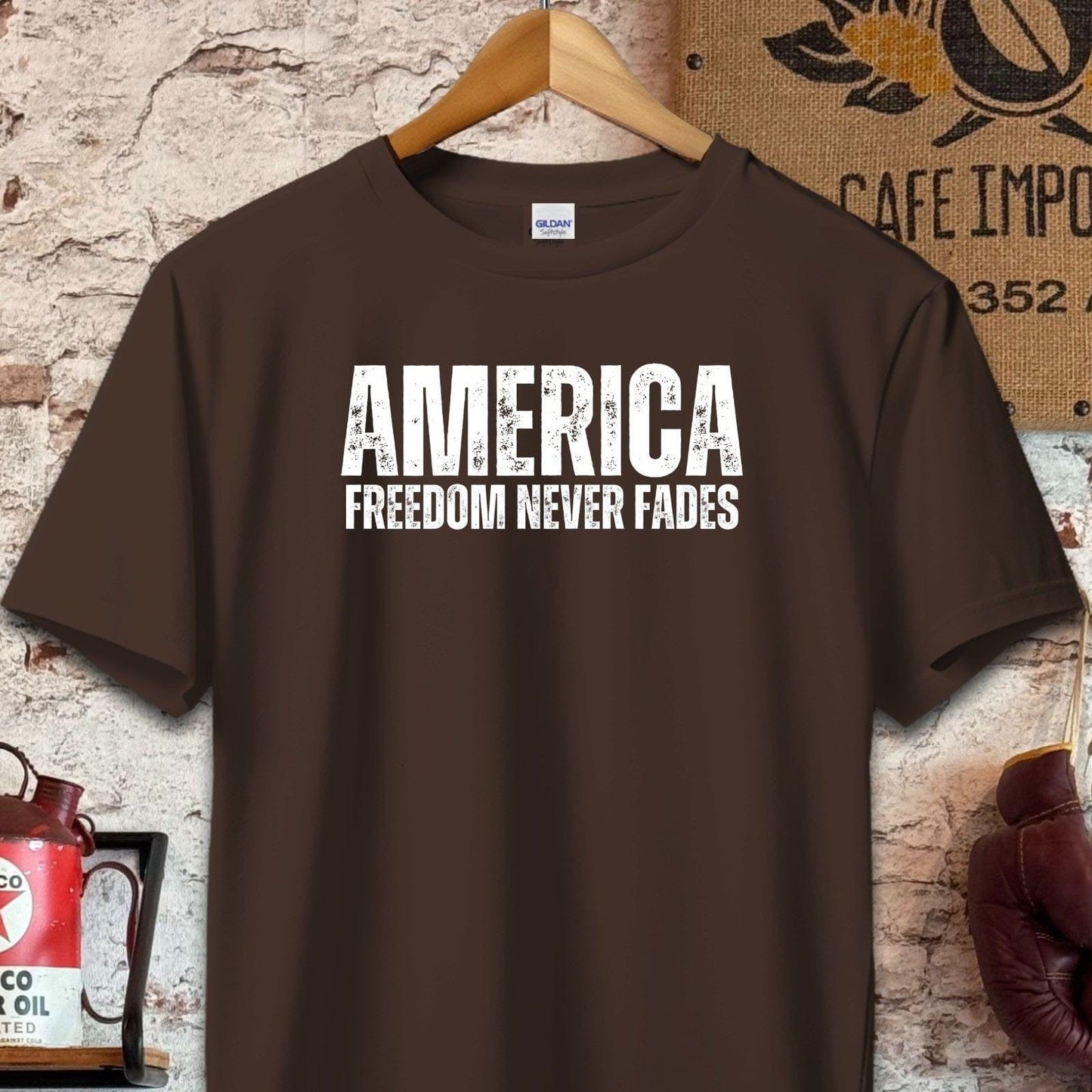 T-shirt / S / Dark Chocolate America Freedom Never Fades Shirt