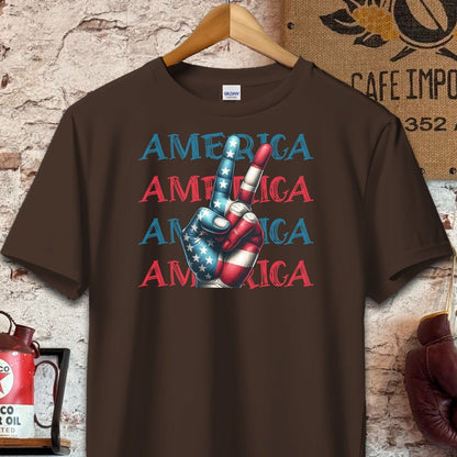 T-shirt / S / Dark Chocolate America Peace Sign Cool Patriotic Shirt