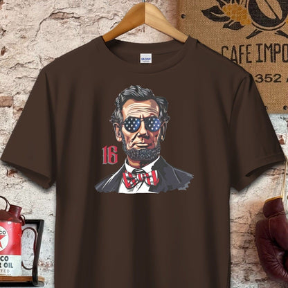 T-shirt / S / Dark Chocolate Patriotic Lincoln with Sunglasses Shirt