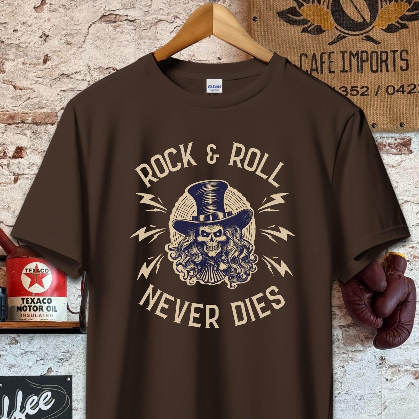 T-shirt / S / Dark Chocolate Rock And Roll Never Dies Shirt