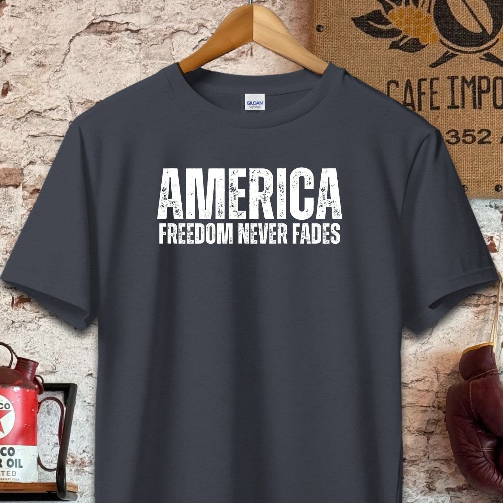 T-shirt / S / Dark Heather America Freedom Never Fades Shirt