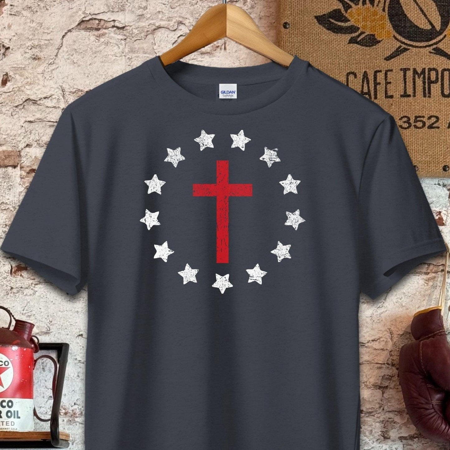 T-shirt / S / Dark Heather Cross Surrounded by Stars Shirt