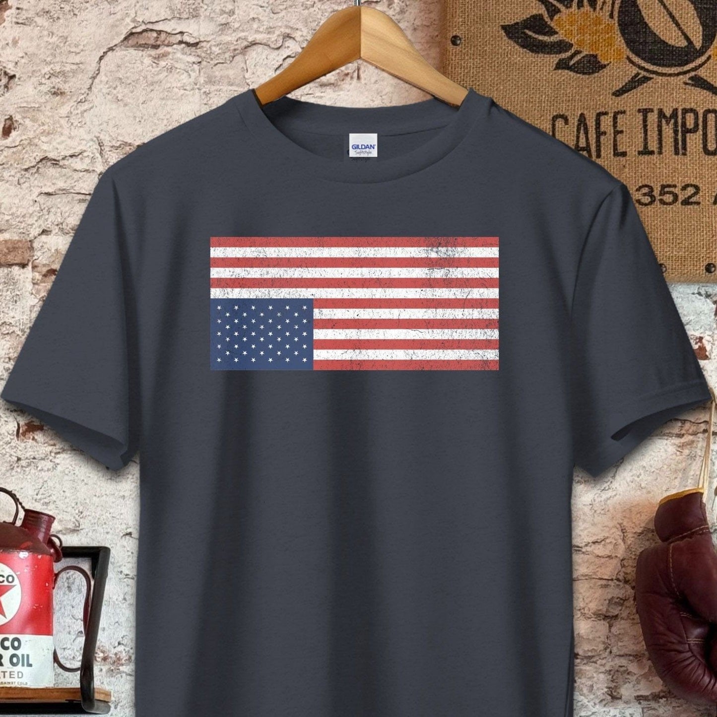 T-shirt / S / Dark Heather Distressed Upside Down USA Flag Shirt