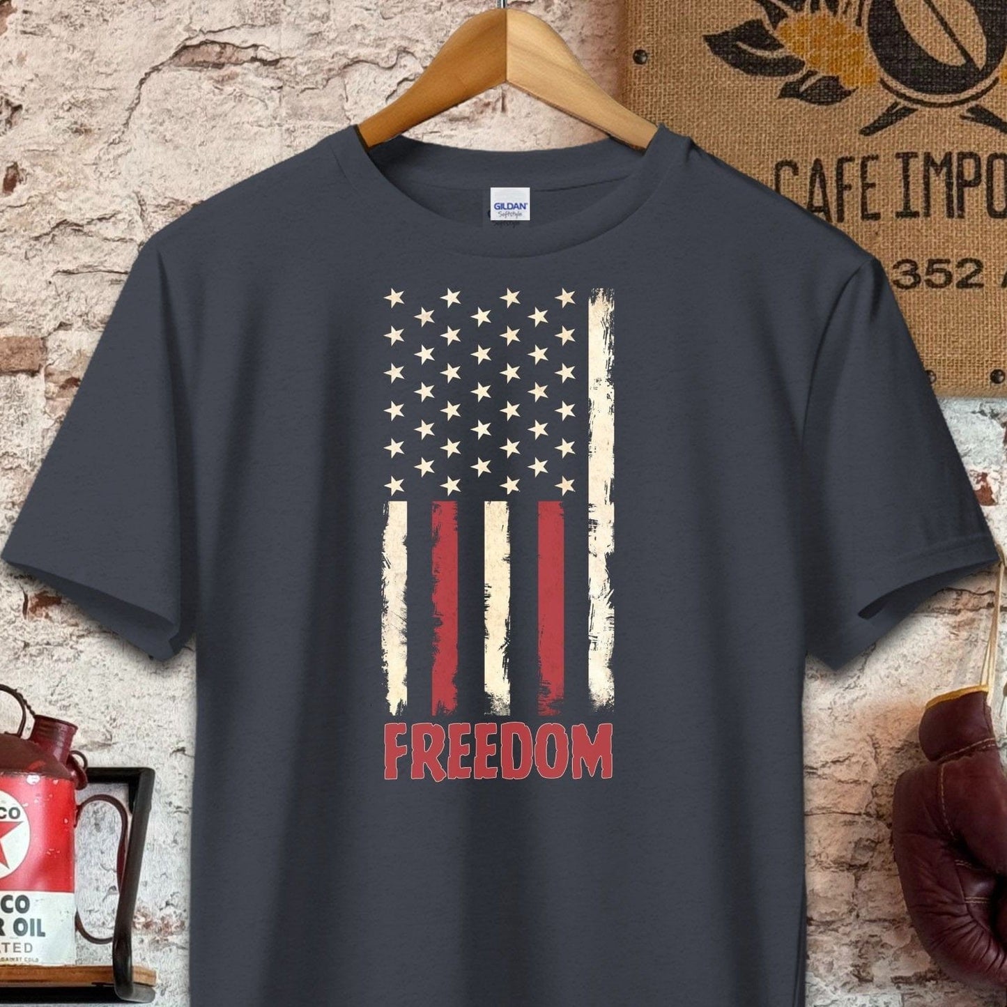 T-shirt / S / Dark Heather Vintage Distressed American Flag Freedom Shirt