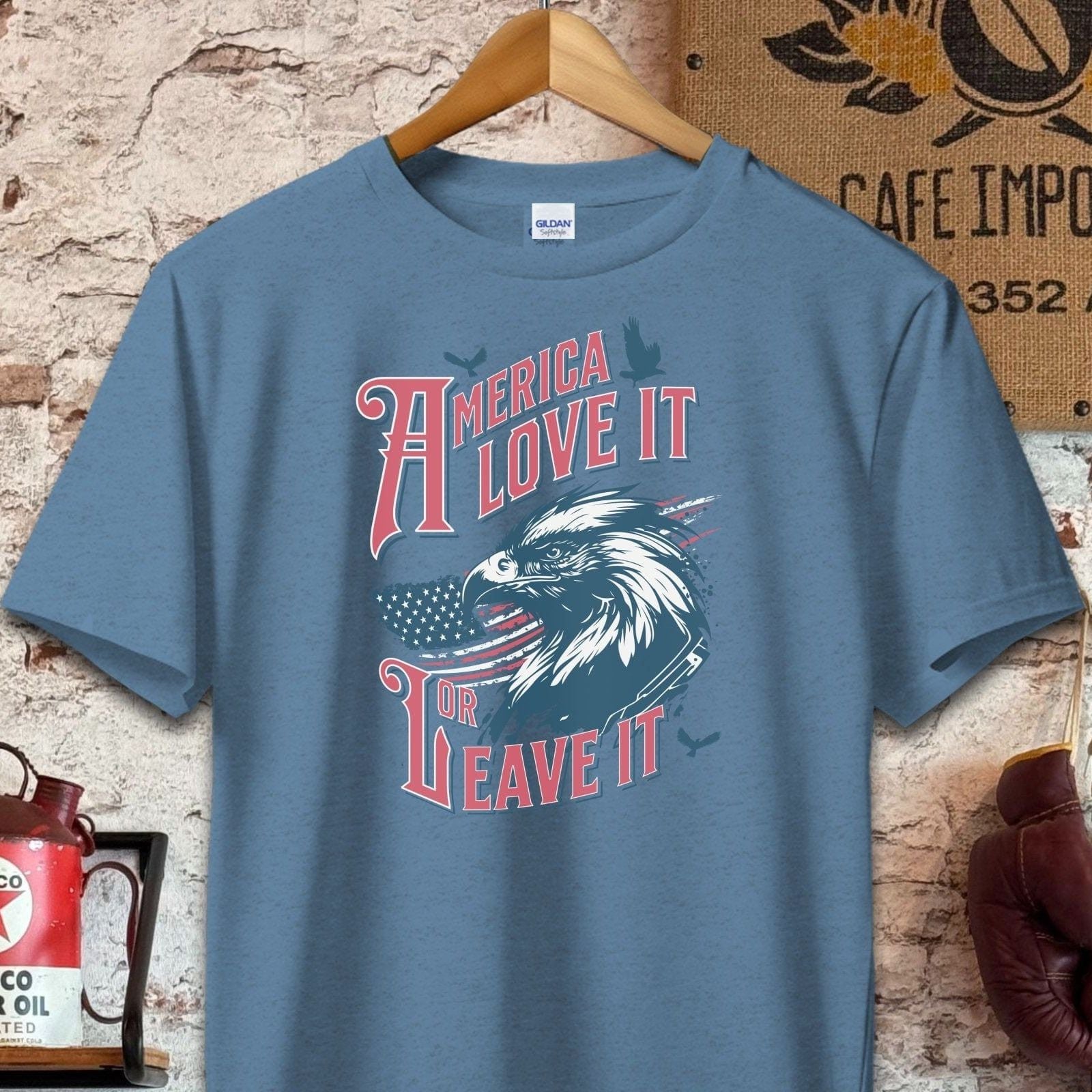 T-shirt / S / Heather Indigo America Love It Or Leave It Shirt