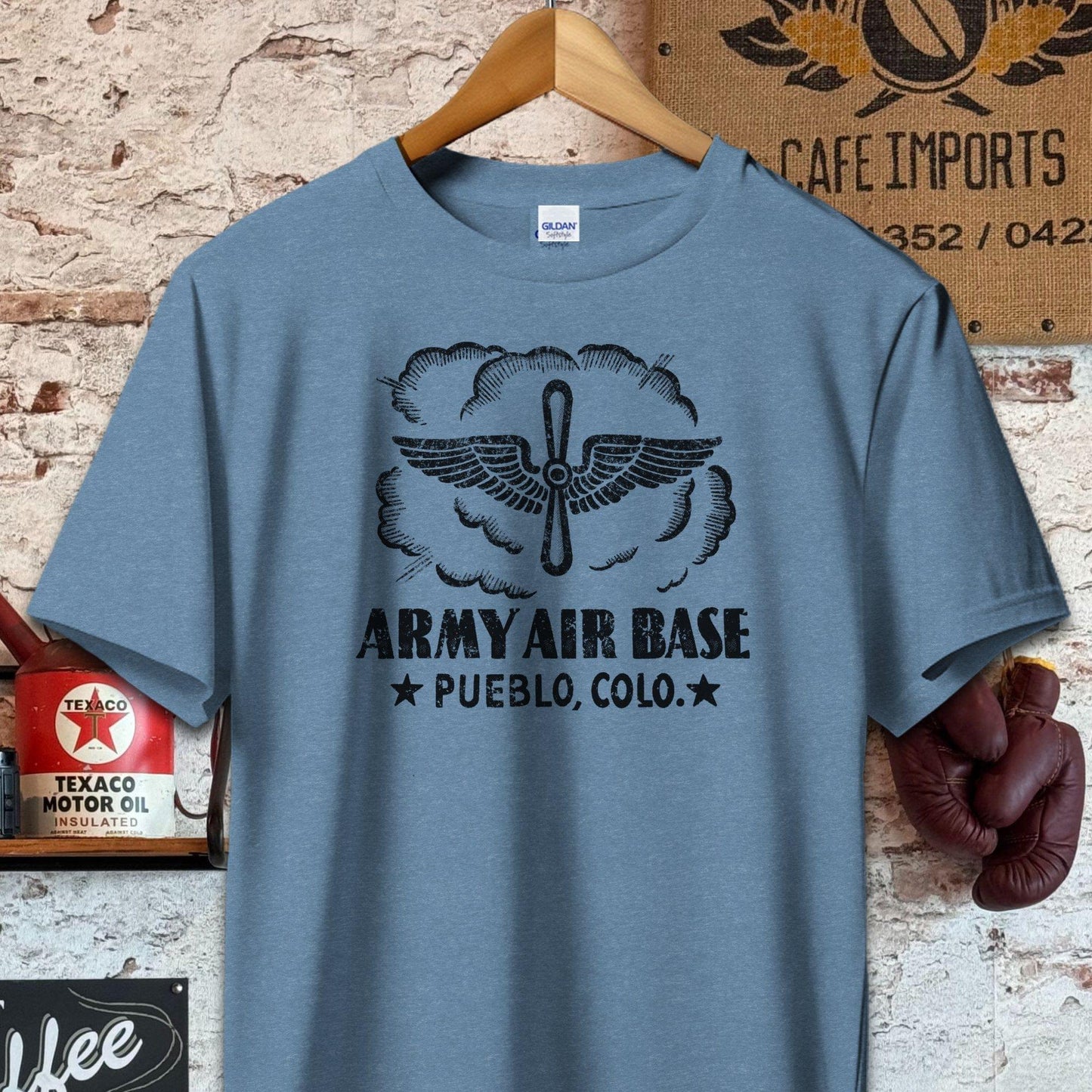 T-shirt / S / Heather Indigo Army Air Base Pueblo CO Shirt