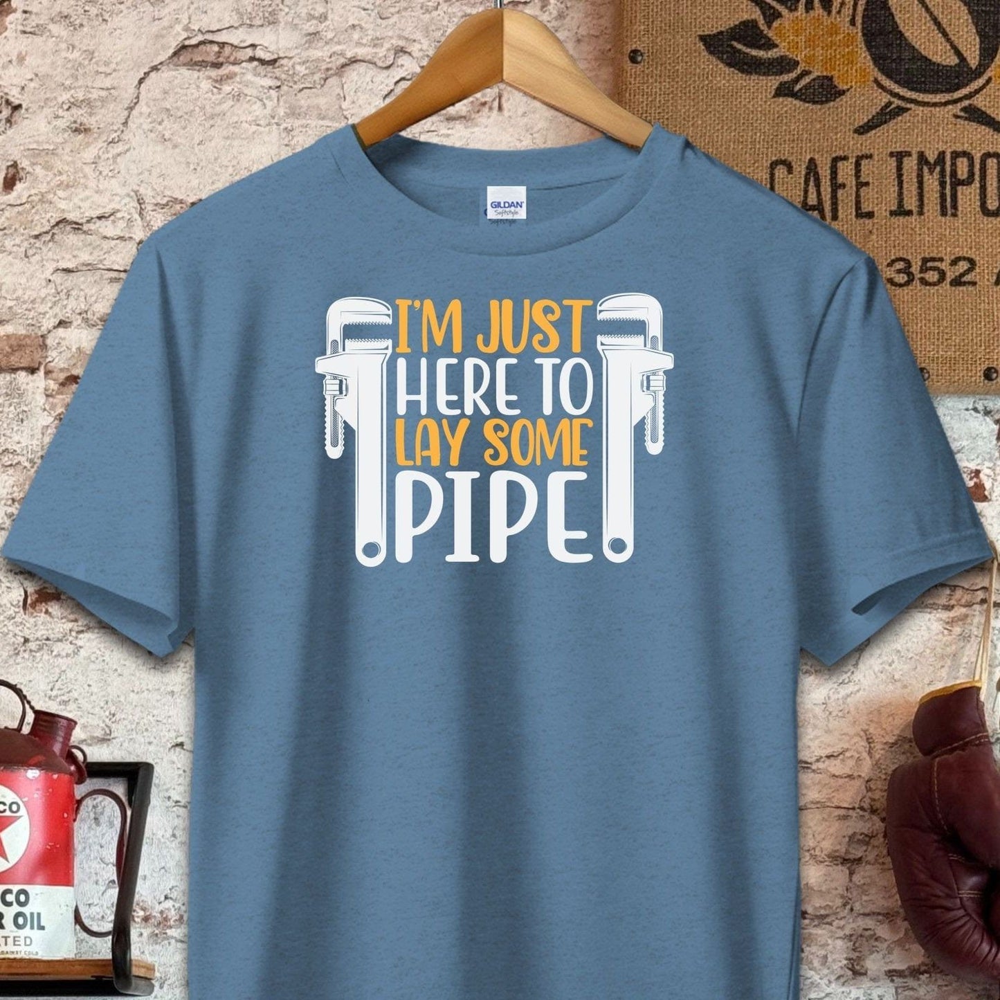 T-shirt / S / Heather Indigo Just Here To Lay Some Pipe T-Shirt