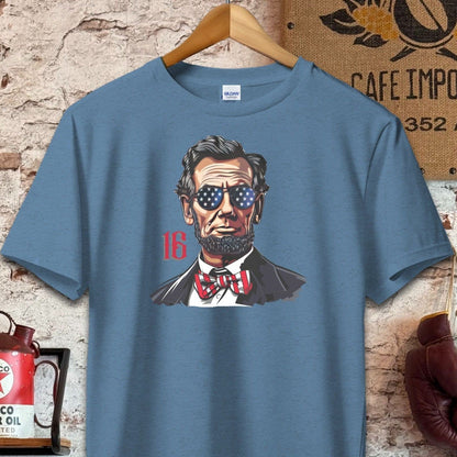 T-shirt / S / Heather Indigo Patriotic Lincoln with Sunglasses Shirt