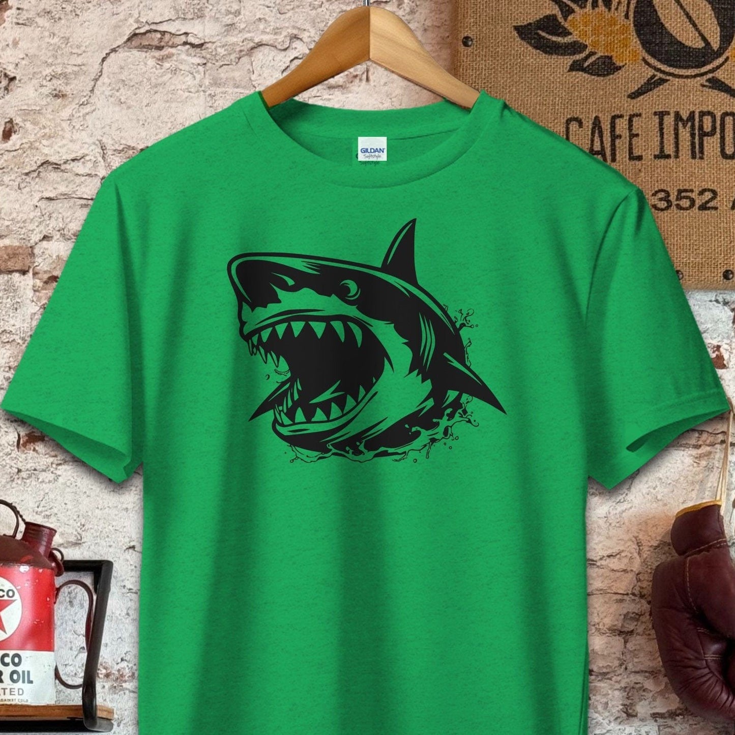 T-shirt / S / Heather Irish Green Ferocious Shark Shirt