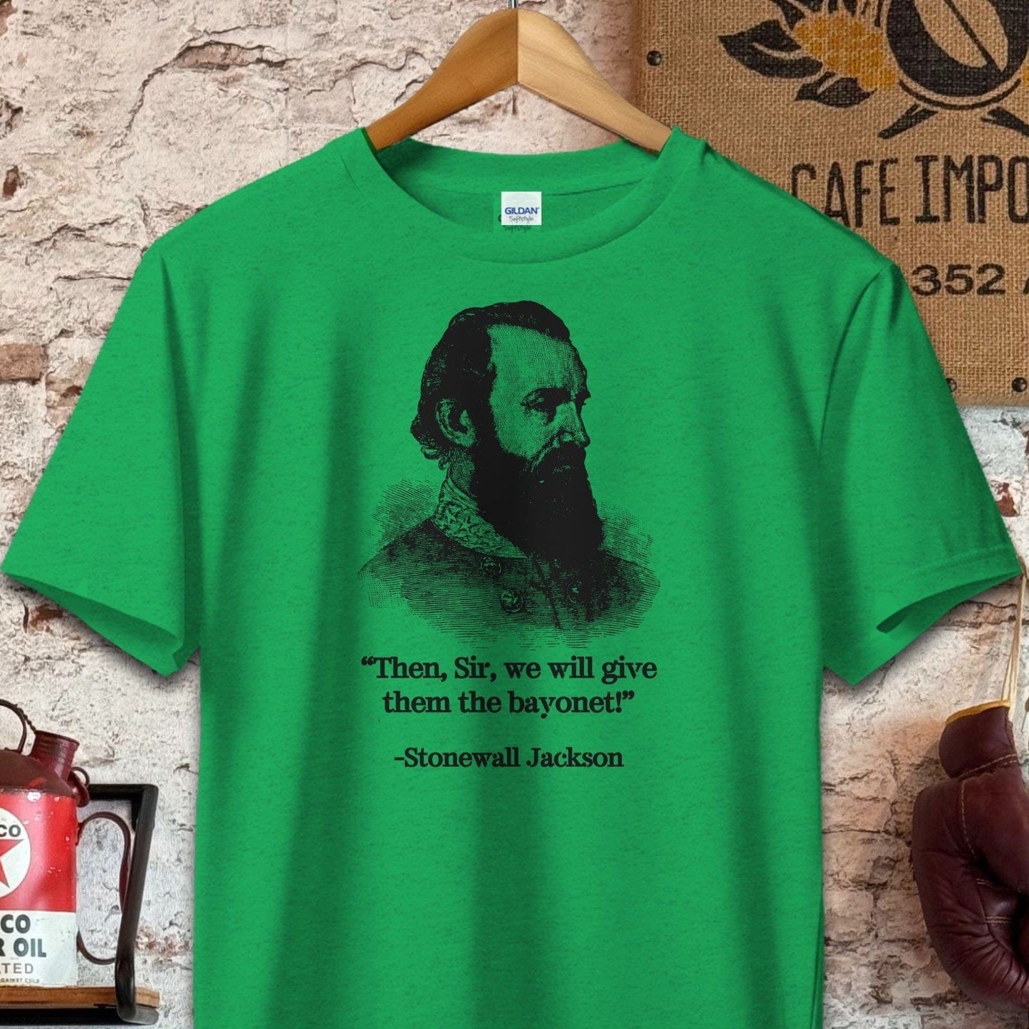 T-shirt / S / Heather Irish Green Stonewall Jackson Give Them The Bayonet Quote Shirt