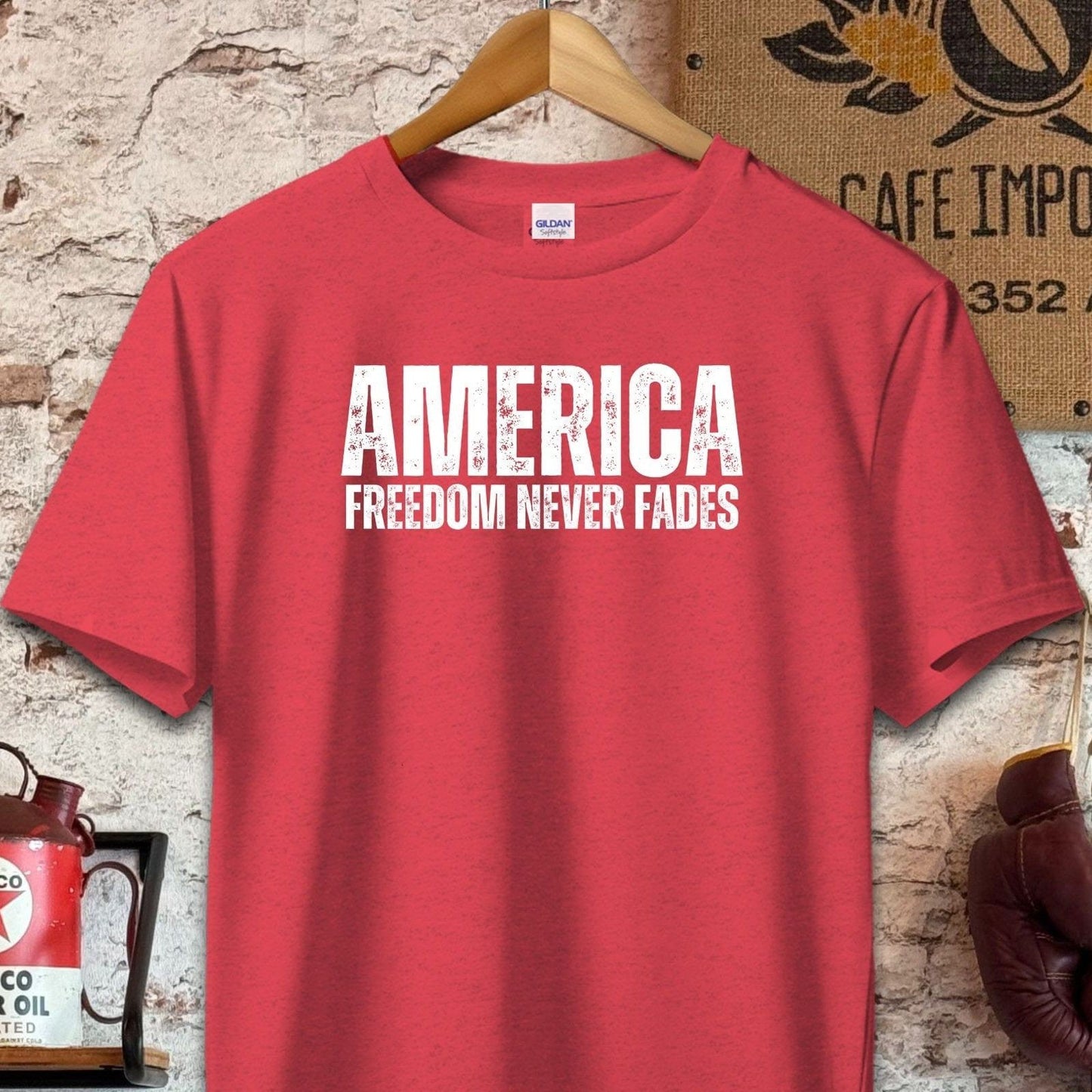 T-shirt / S / Heather Red America Freedom Never Fades Shirt