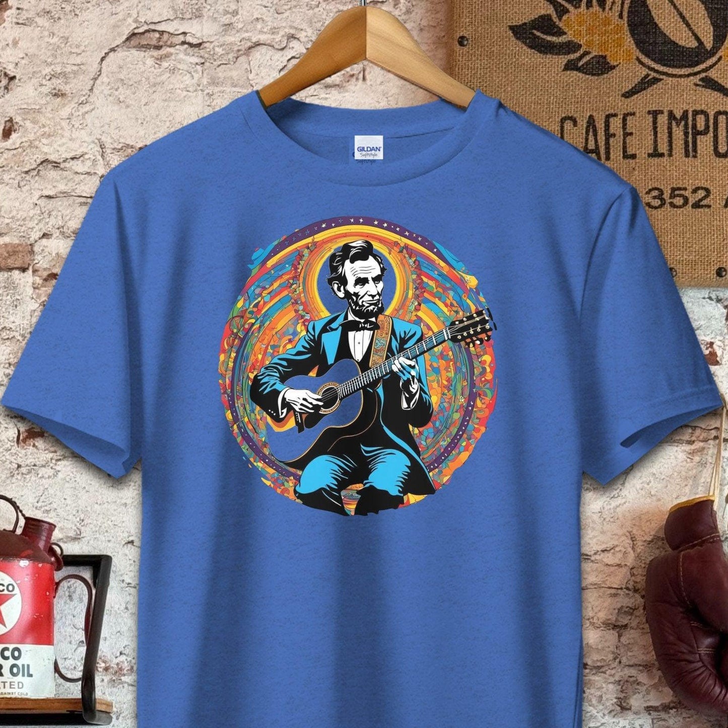 T-shirt / S / Heather Royal Abraham Lincoln Playing Guitar Shirt