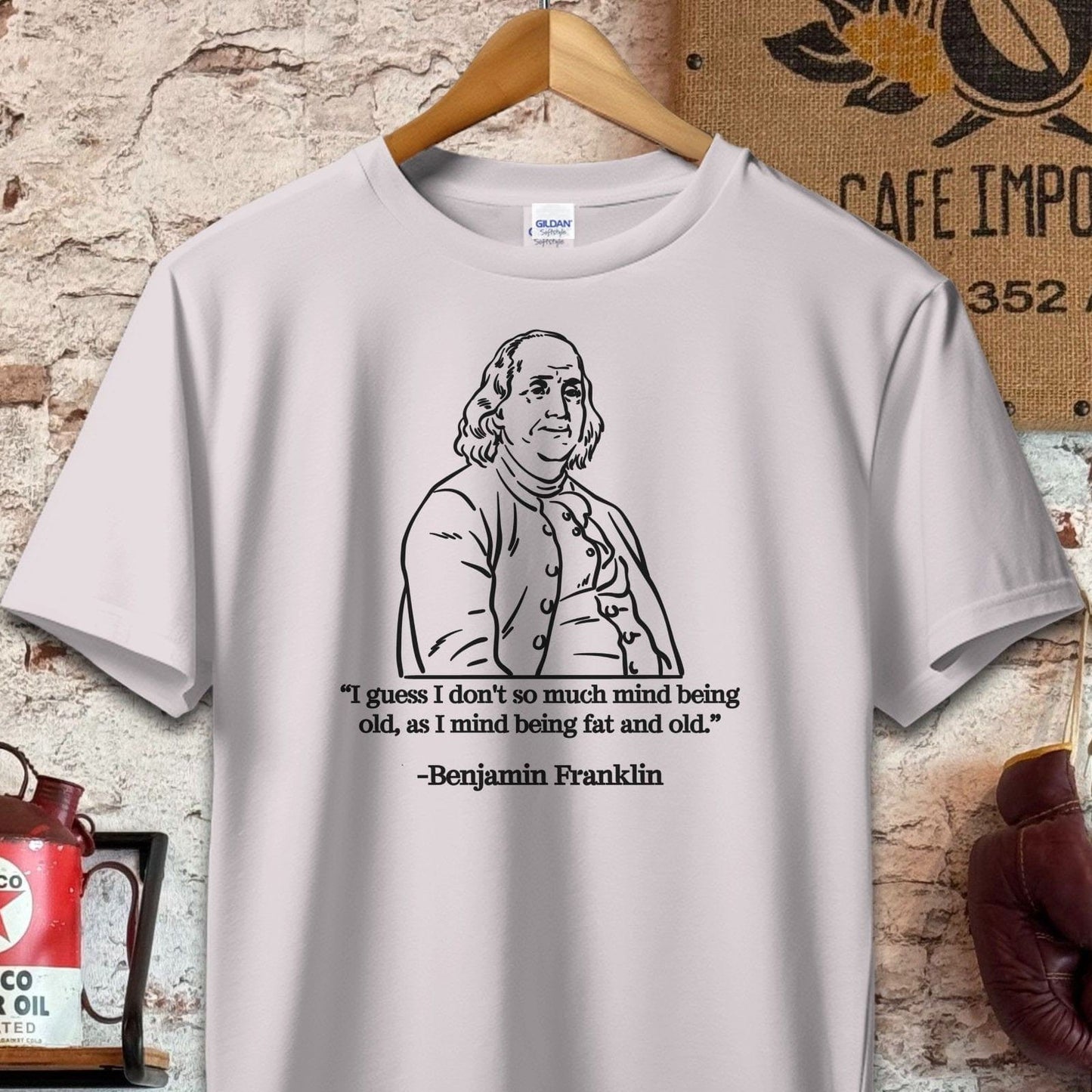 T-shirt / S / Ice Grey Benjamin Franklin Old and Fat Quote Shirt