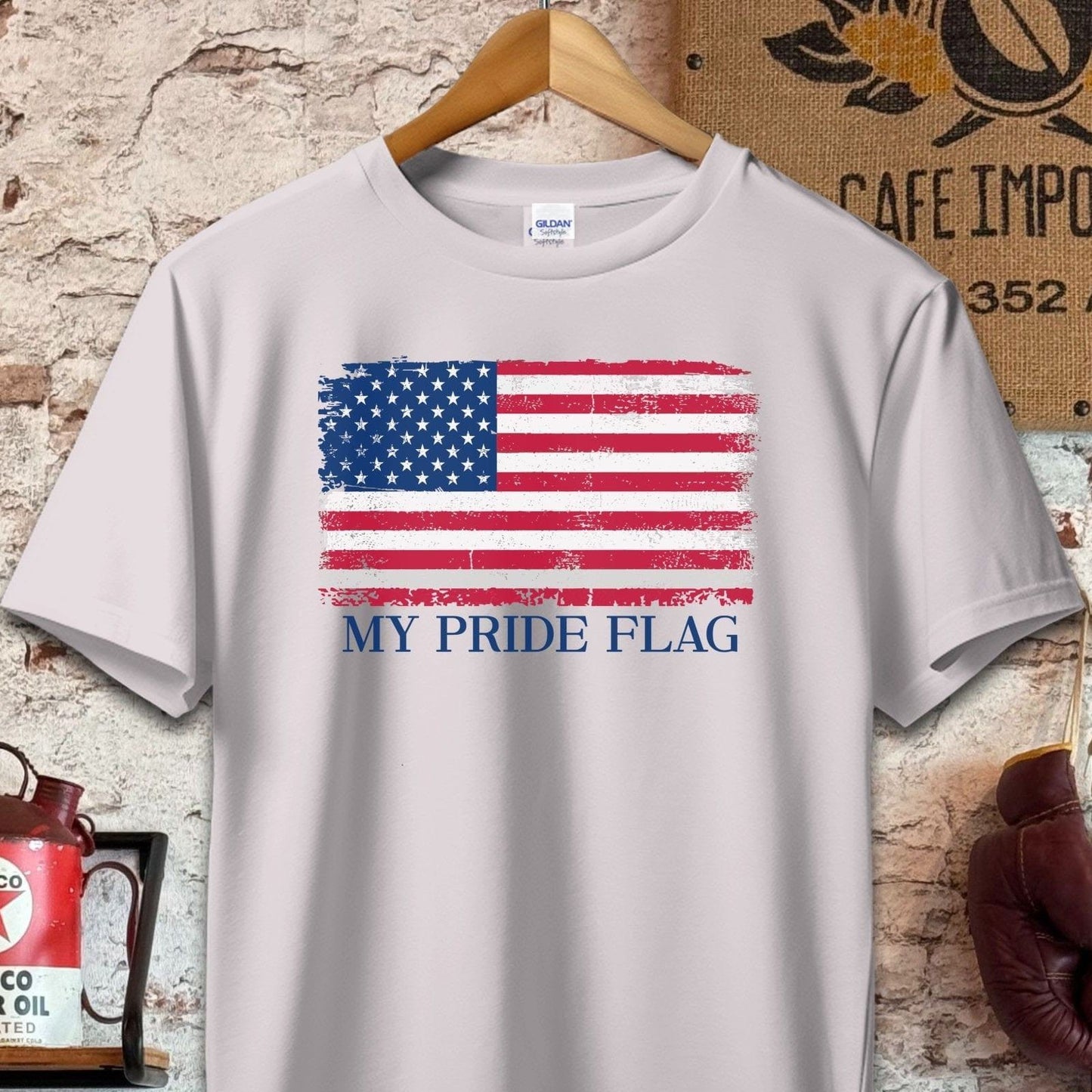 T-shirt / S / Ice Grey My Pride Flag American Flag Shirt