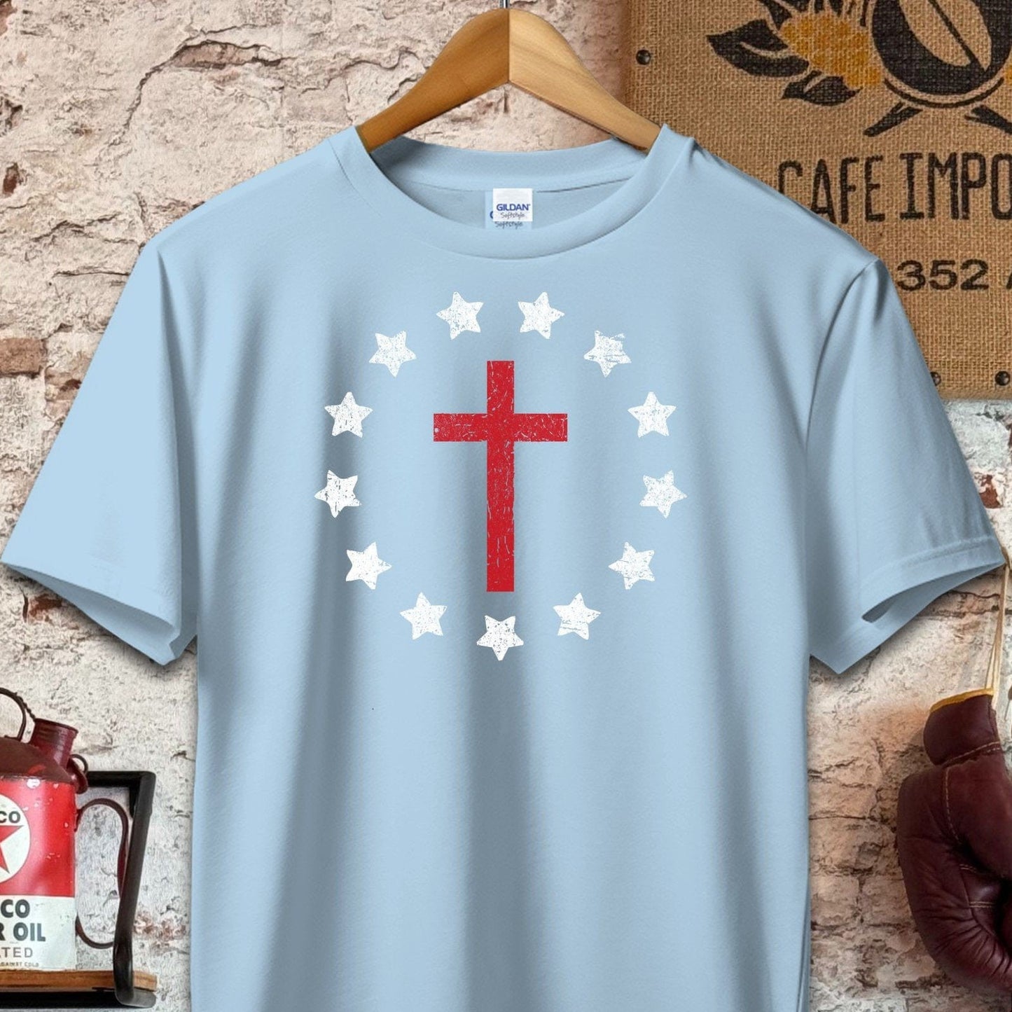 T-shirt / S / Light Blue Cross Surrounded by Stars Shirt