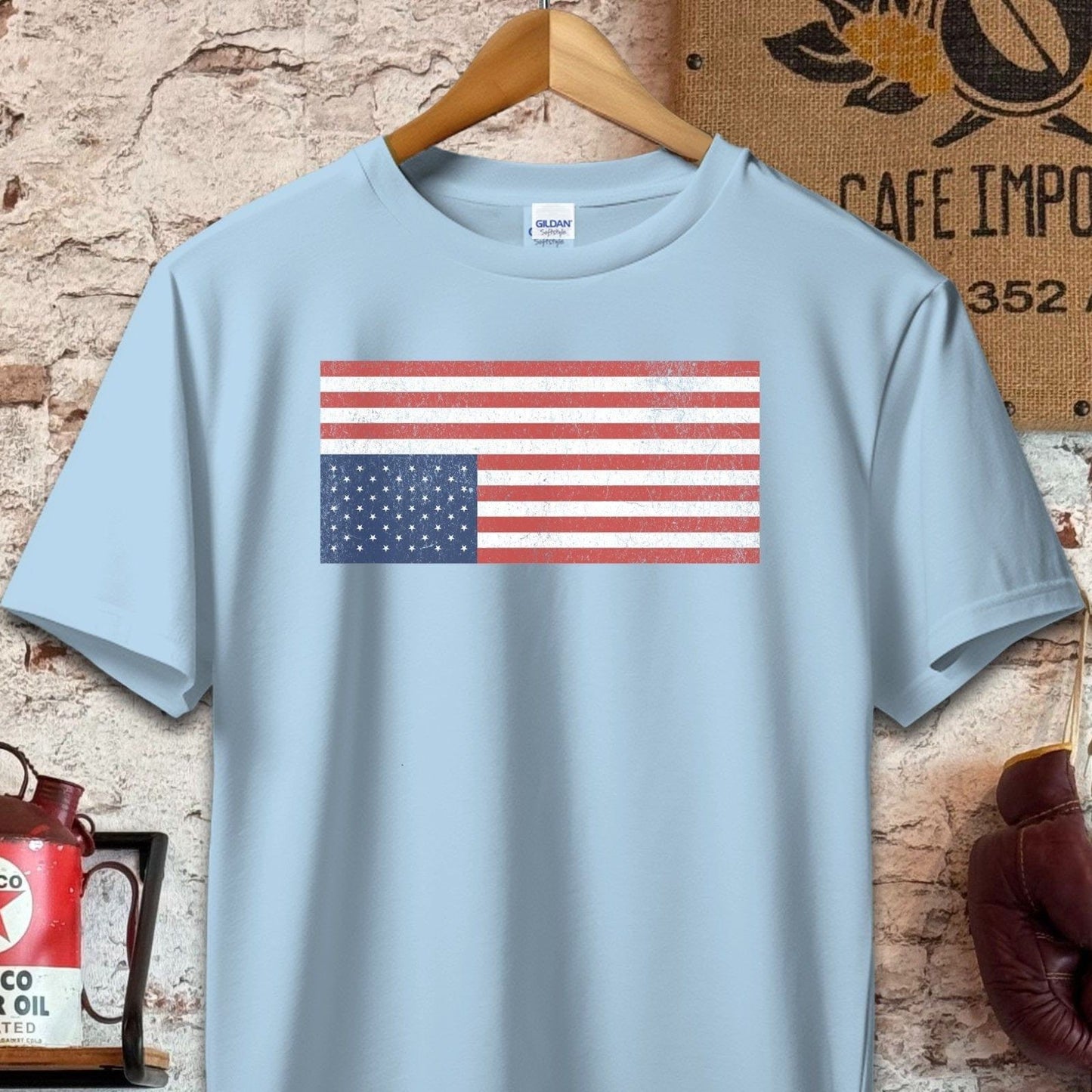 T-shirt / S / Light Blue Distressed Upside Down USA Flag Shirt