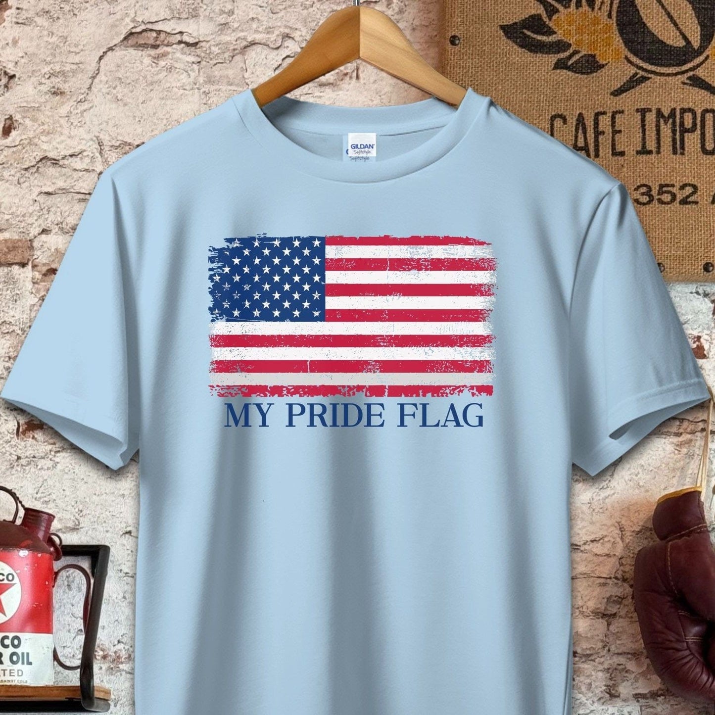 T-shirt / S / Light Blue My Pride Flag American Flag Shirt