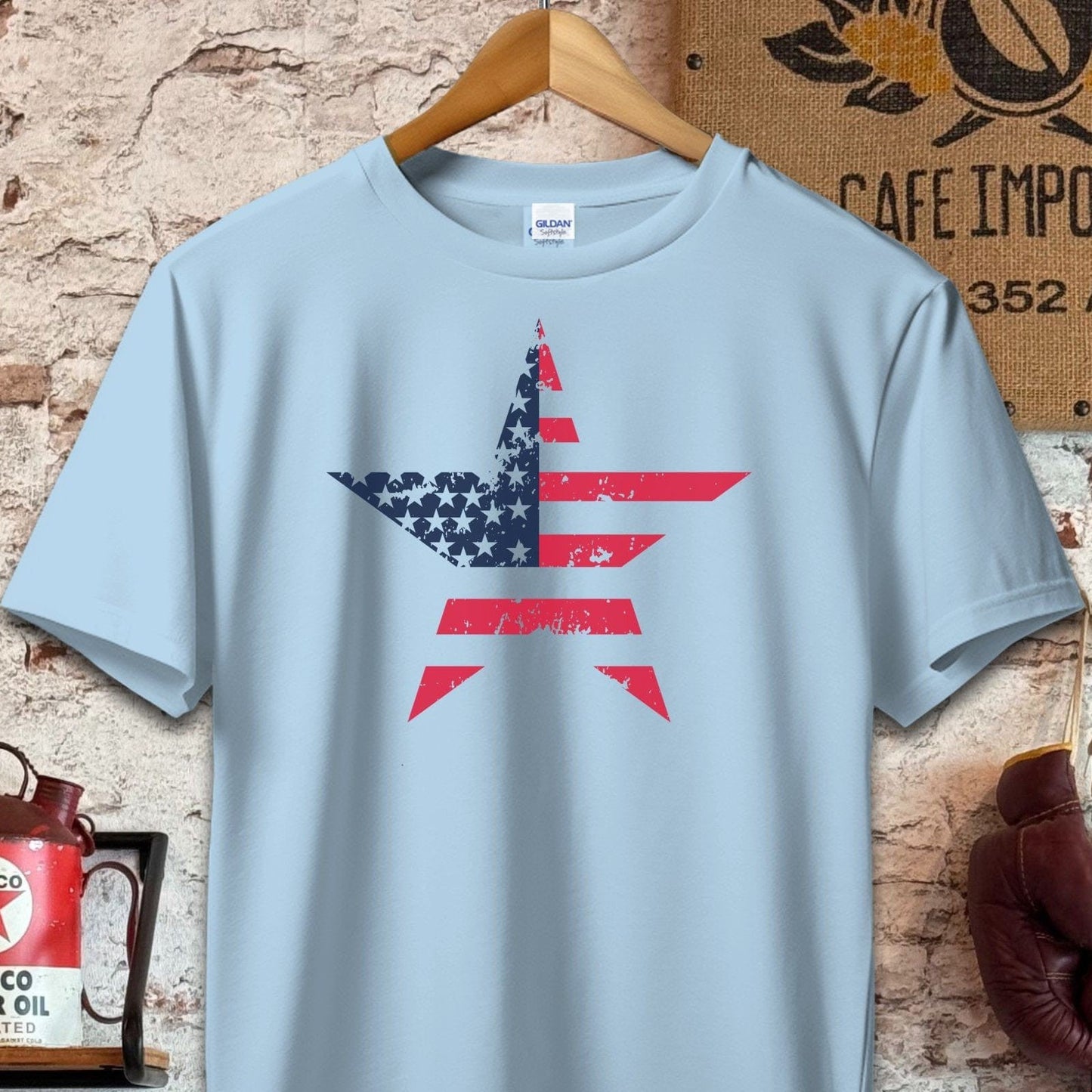 T-shirt / S / Light Blue Patriotic American Flag Star Shirt