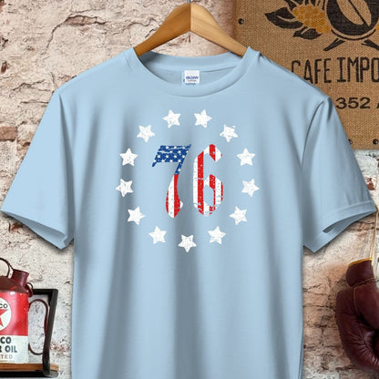 T-shirt / S / Light Blue Retro American Stars and 76 Shirt