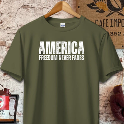 T-shirt / S / Military Green America Freedom Never Fades Shirt