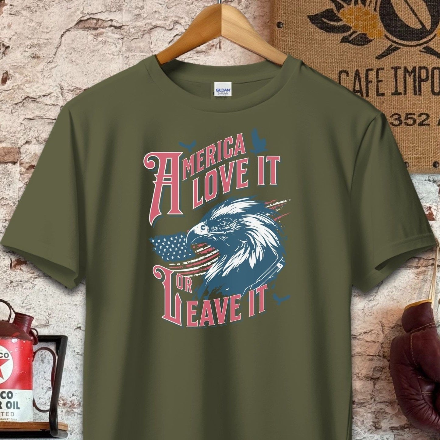 T-shirt / S / Military Green America Love It Or Leave It Shirt