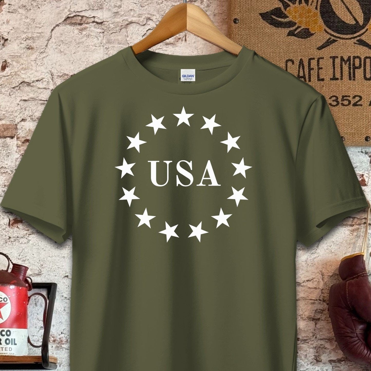 T-shirt / S / Military Green Patriotic USA Stars Shirt