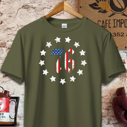 T-shirt / S / Military Green Retro American Stars and 76 Shirt