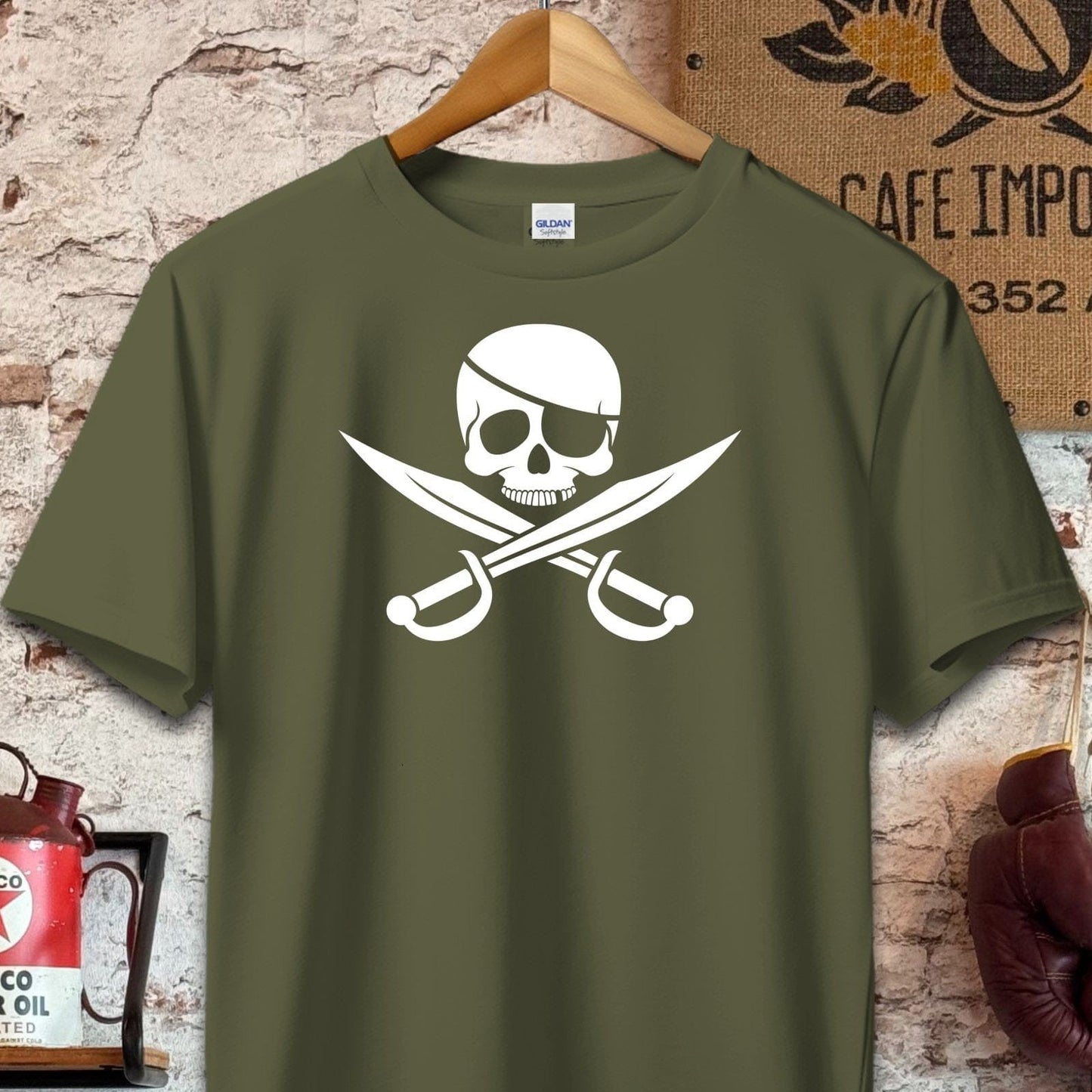 T-shirt / S / Military Green Skull and Crossbones Shirt