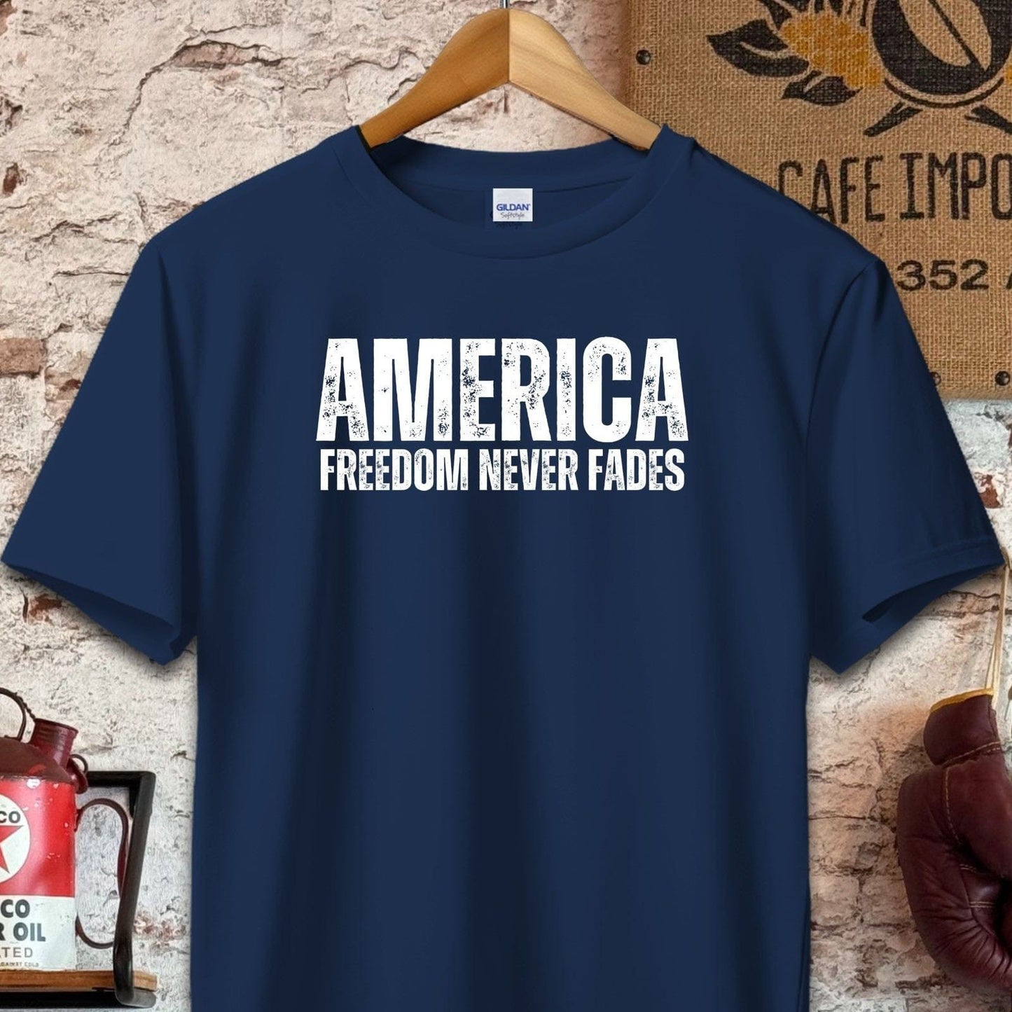 T-shirt / S / Navy America Freedom Never Fades Shirt