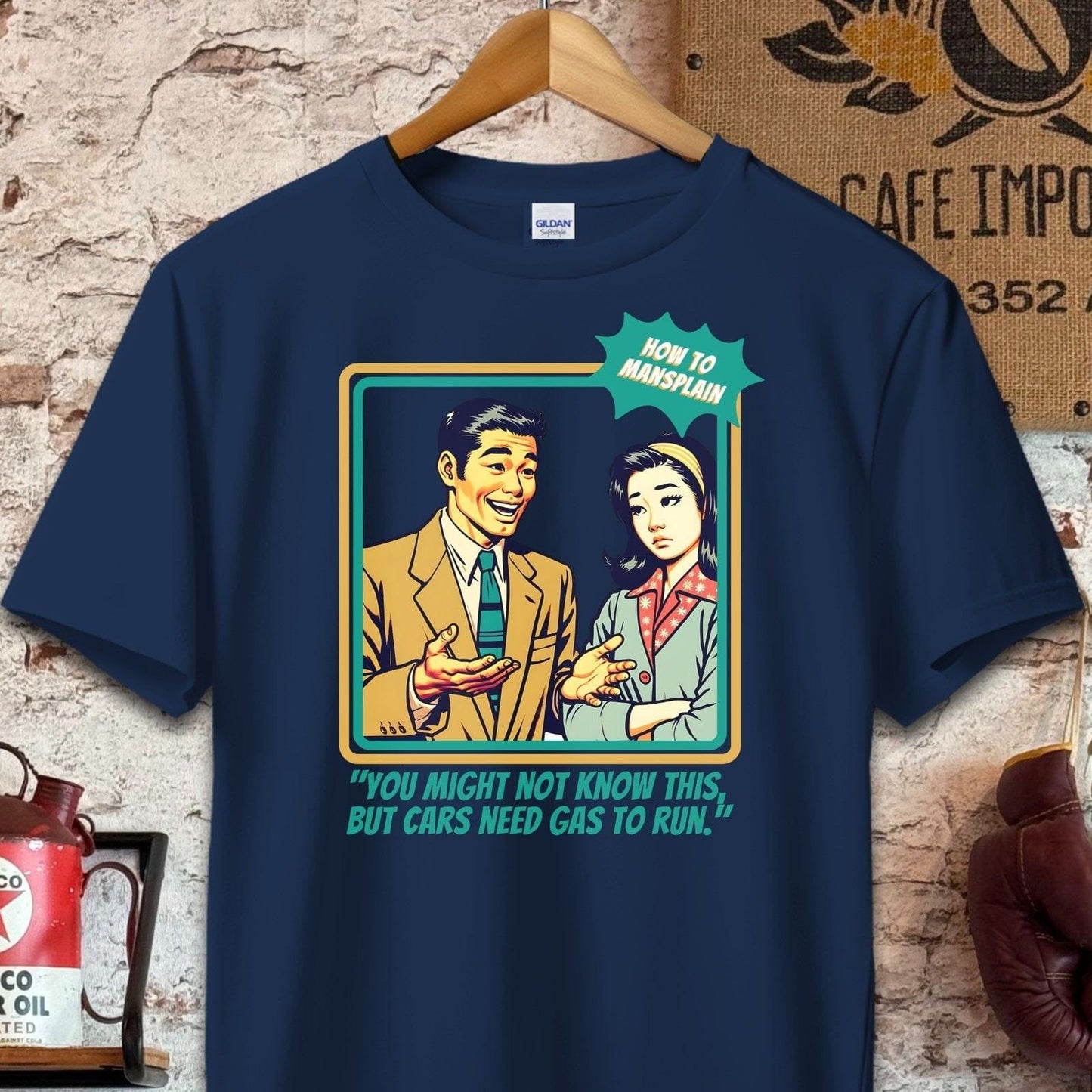 T-shirt / S / Navy Cars Need Gas To Run - How To Mansplain Shirt